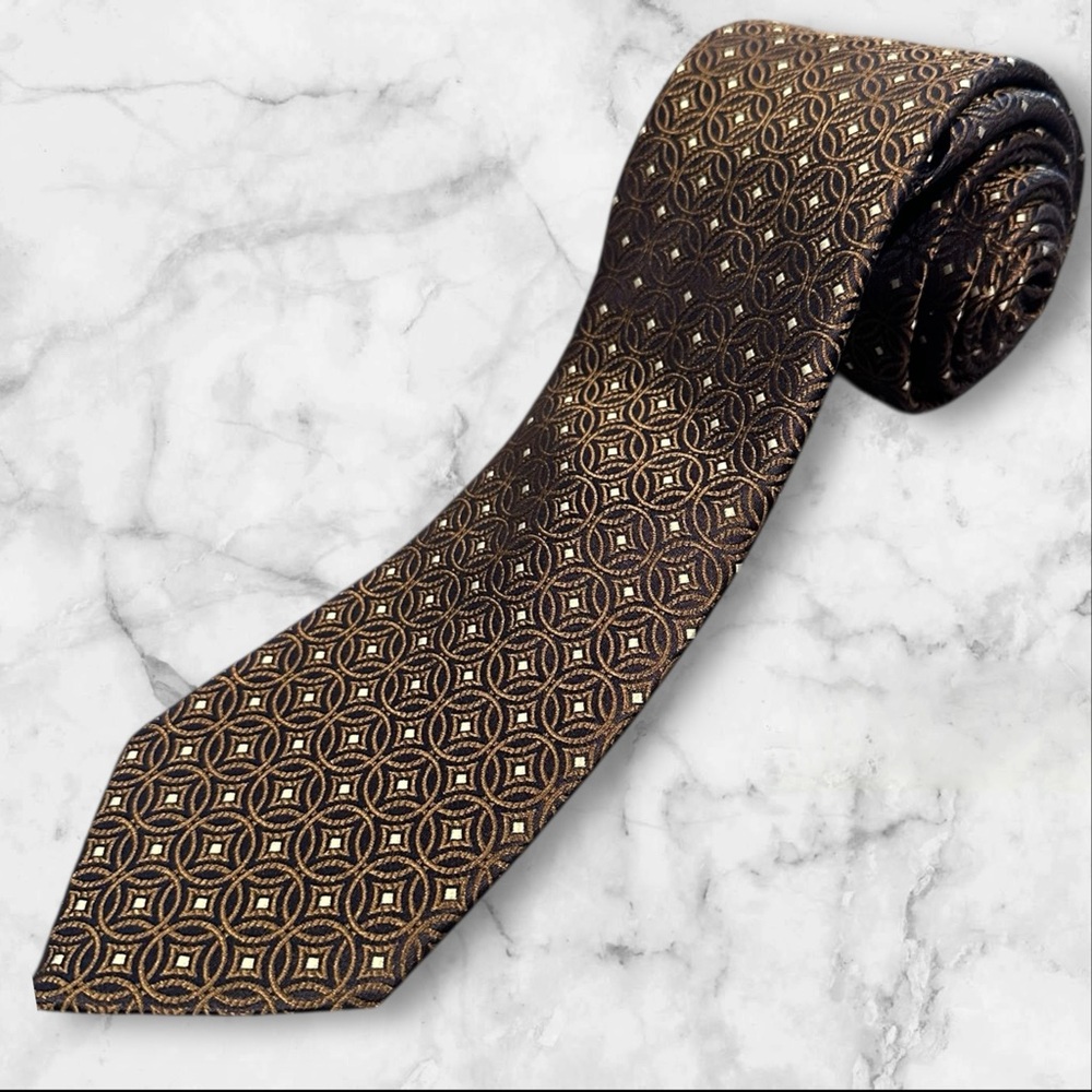 ETON Mens Geometric Pattern England Silk‎ Tie Brown Navy Silver